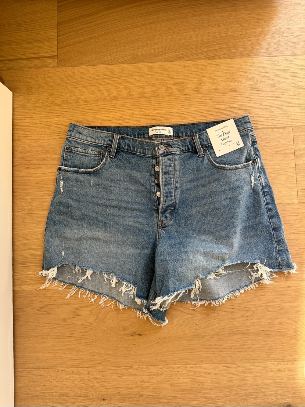 Abercrombie & Fitch Distressed Button-Fly Denim Shorts - Light Blue